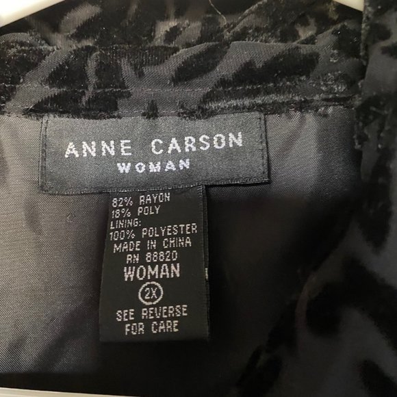 Black Anne Carson Velvet Button-Down Blouse, Size 2X - Picture 3 of 3